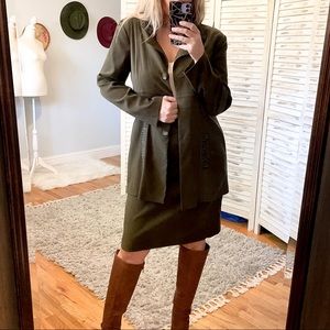 I.S.B | Vintage Faux Suede Zebra Green Skirt Blazer Suit Set